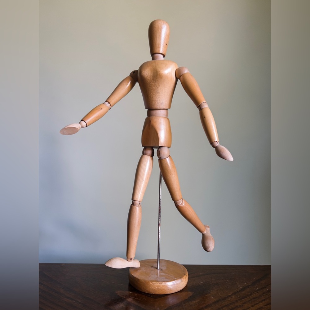 Vintage Articulated Wooden Artist Model, Female Posable Artist Mannequin